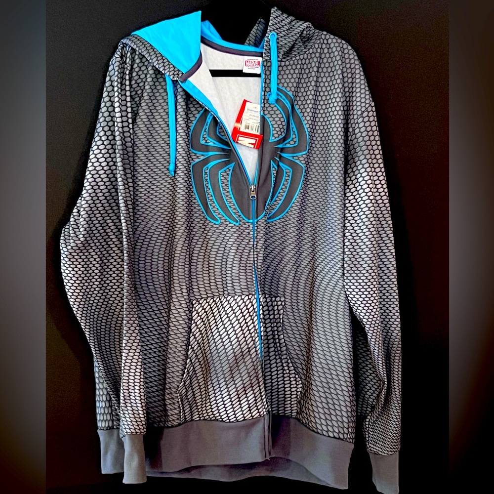 Marvel Gray & Bright Blue Spider Logo Zip Hoodie